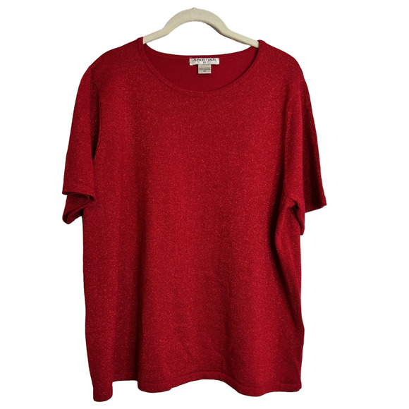 Allison Daley II Womens Short Sleeve Sweater Plus Size 2X Sparkly Red Holiday - Picture 1 of 6